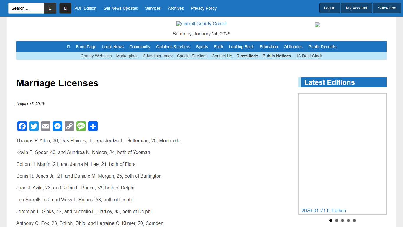 Marriage Licenses - Carroll County Comet